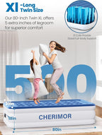 Twin XL Air Mattress with Built-in Pump, 18" Raised Comfort, 80“ Length, 48Hr Leak-Proof Test, Upgraded Honeycomb Pillar Design, Supports 500 lbs, 2-Min Inflation for Home Guests-Blue