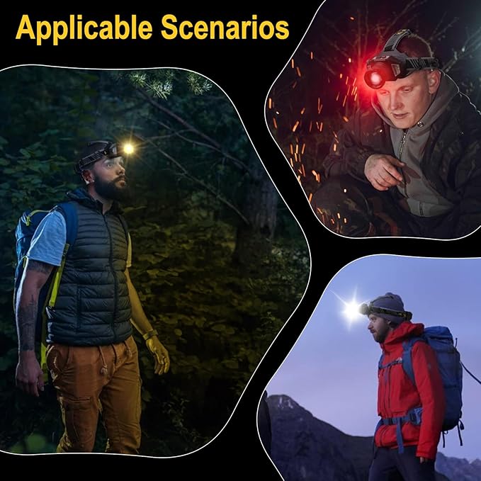 BORUIT LED Rechargeable Headlamp with Red Light,Super Bright Motion Sensor Head Lamp with 8 Modes,IPX4 Waterproof Headlamps Headlight for Outdoor Camping Hiking Fishing Hunting Running