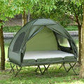 2 Person Foldable Camping Cot with Tent, Bedspread and Thick Air Mattress, 4-in-1 Elevated Camping Bed Tent for Outdoor Hiking, Picnic, Travel
