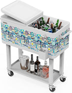 VINGLI 80 Quart Rolling Ice Chest, Portable Patio Party Bar Drink Cooler Cart, with Shelf, Beverage Pool with Bottle Opener