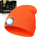 LED Beanie Hat with Light, USB Rechargeable LED Headlamp, Birthday Gifts for Women Adults, Gifts for Men Dad Husband, Boyfriend, Orange