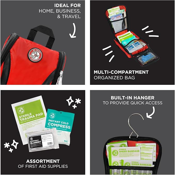 Be Smart Get Prepared 330 Piece First Aid Kit, All-Purpose: Clean, Treat, Protect Minor Cuts, Scrapes, Home, Office, Car, School, Travel, Emergency, Survival, Outdoor, Camping & Sports, FSA HSA