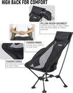 WildCall Lightweight Folding High Back Camping Chair with Head Support, Compact Beach Chair with Anti-Sinking Large Feet and Three Tilt Angles Adjustment