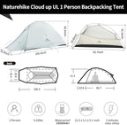 Naturehike Cloud-Up 1 Person Tent, Lightweight Backpacking Tents for One Man, Waterproof Ultralight One Person Tent for Camping Hiking Backpacking