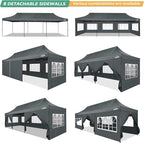 COBIZI 10x30 Heavy Duty Party Tent, Commercial 10x30 pop up Canopy for Parties Waterproof Gazebos with 8 Sidewalls, All Season Wind & Waterproof UPF50+,Stable Thickened Frame, Gray