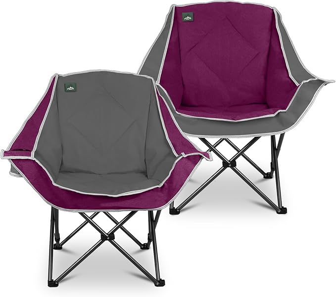 Northroad 2 Pack Oversized Camping Chair,Outdoor Padded Folding Lawn Chair w/Cup Holder,Carry Bag for Beach, Hiking, and Picnics,Heavy-Duty 300-lbs Capacity, Grey&Purple