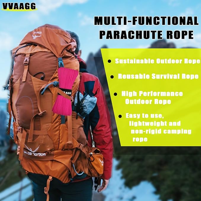 VVAAGG 1000 Paracord Rope, 50ft 12 Strand Parachute Cord for Crafting, DIY Projects, Survival Bracelets,Camping, Tent,Outdoor Hiking, Fishing (Pink, 50FT)