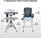 Extra Tall Folding Chairs 2 Pack & Adjustable Height Folding Table Set, Portable Outdoor Bar Table & Foldable Director Chairs with High Back and Storage Bag for Backyard,Beach,Travel