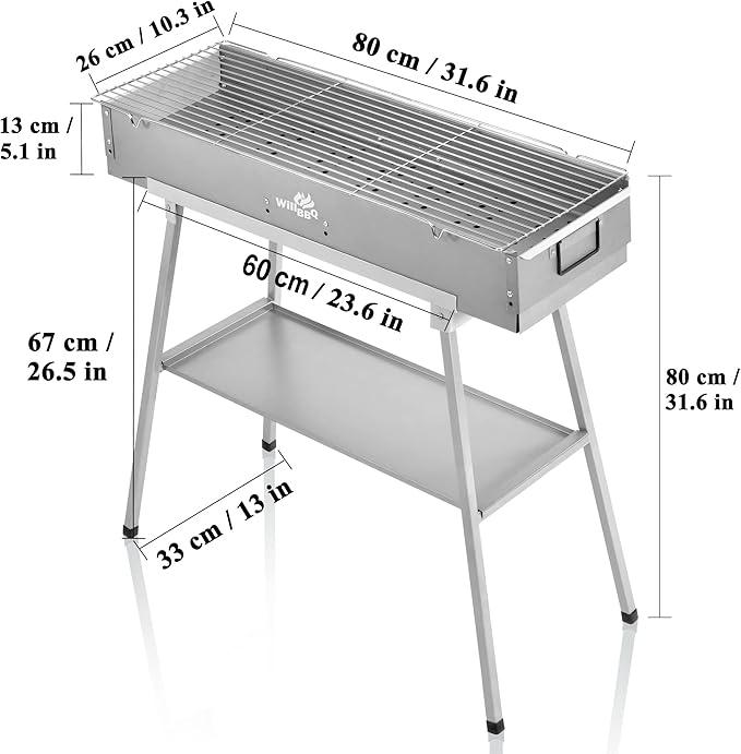 WILLBBQ Charcoal Grills Commercial Quality Portable Hibachi BBQ Lamb Skewer Folded Camping Barbecue Grill for Backyard Outdoor Cooking Use(31.6x10.3x5.1 inch) - The Perfect Gifts for Grill Lovers
