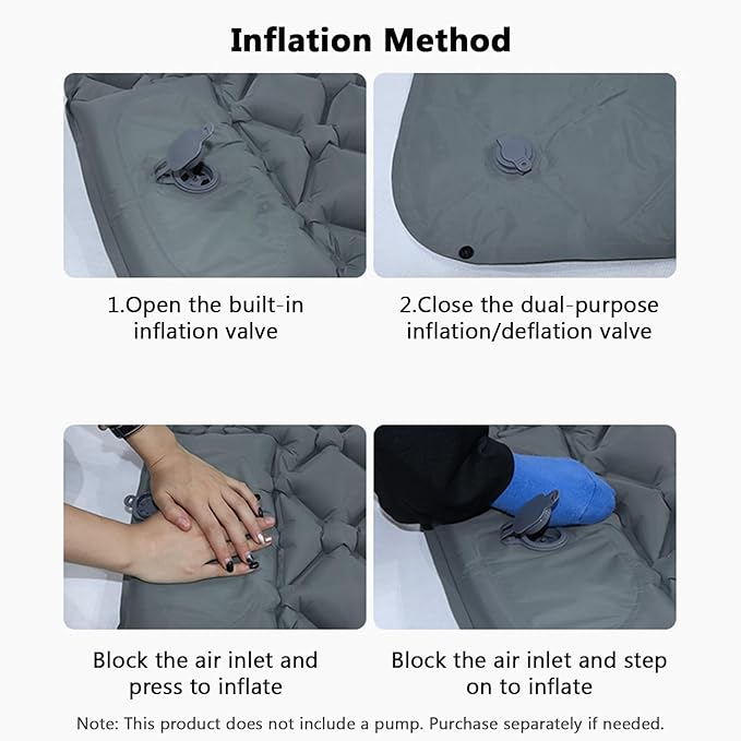 Sleeping Pad, 2 Person Self Inflating Camping Mat, TPU Camping Mattress with Snap Buttons for Couples (Grey)