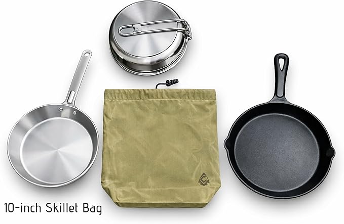 Camp Skillet Bag, Handmade Waxed Canvas Storage Bag for Steel and cast Iron cookware, Camping Gear, bushcraft Gear, Survival Gear