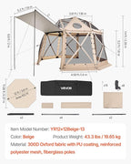 VEVOR Pop up Gazebo Screen Tent, 12 x 12 ft, 13-Sided Spherical Camping Canopy Tent with Removable Top & Carry Bag, Quick-Set & Bite-Proof, Screen House Sun Shelter for 8-10 Persons, Beige