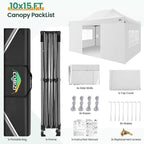COBIZI 10x15 Heavy Duty Pop up Canopy Tent with 4 sidewalls Commercial Outdoor Canopy Wedding Party Tents for Wedding All Season Wind & Waterproof Gazebo with Carry Bag, White(Frame Thickened)