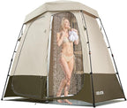 VEVOR Camping Shower Tent, 2-Room Foldable Privacy Tent Changing Room with Ground Stakes, Ropes, Carry Bag, and Crossbar, 150D Oxford Fabric with Silver Coating, for Camping, Beach, and Fishing