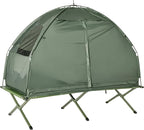 2 Person Foldable Camping Cot with Tent, Bedspread and Thick Air Mattress, 4-in-1 Elevated Camping Bed Tent for Outdoor Hiking, Picnic, Travel