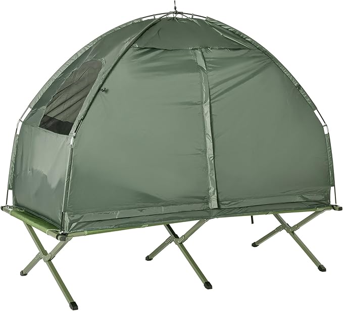 2 Person Foldable Camping Cot with Tent, Bedspread and Thick Air Mattress, 4-in-1 Elevated Camping Bed Tent for Outdoor Hiking, Picnic, Travel