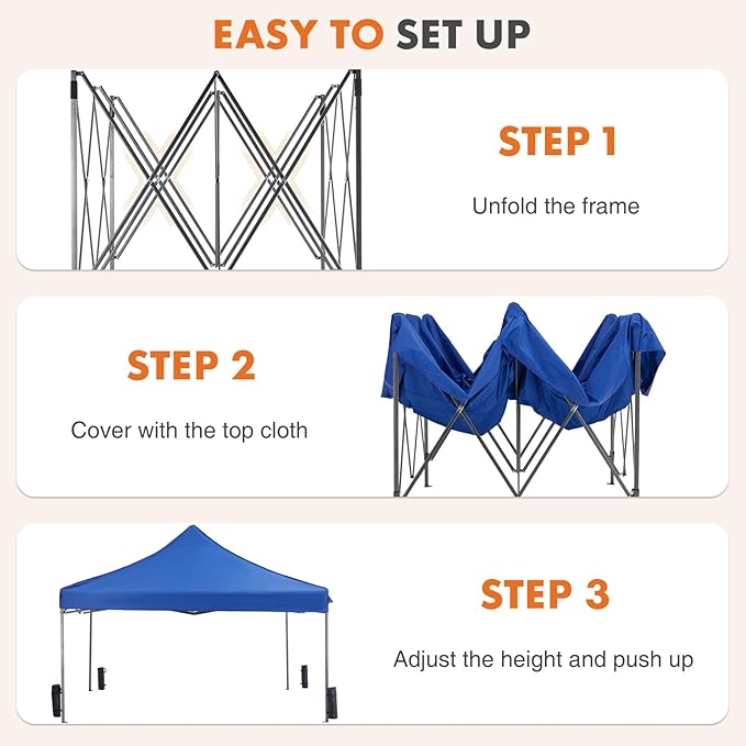 OLIXIS 10x10 Ft Waterproof Pop Up Canopy Tent, Portable Outdoor Shade Shelter with Sand Bags, Ideal for Beach, Backyard Parties & Events, Classic Blue