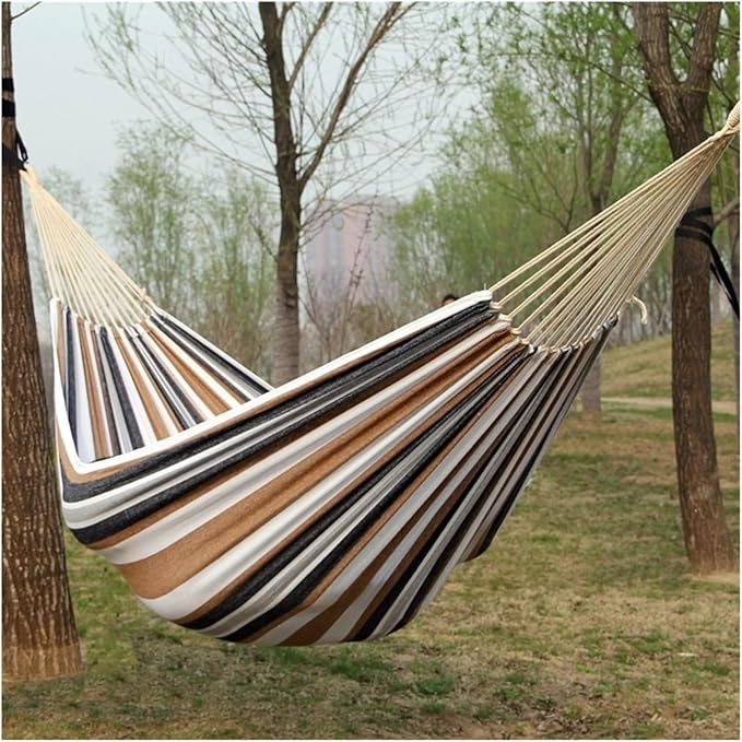Compatible For Canvas Single Hammock Outdoor Camping Indoor Children's Swing Thickened Striped Hammock(WHITE)