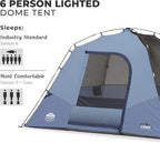 CORE 6 Person Lighted Dome Tent for Outdoor Family, Hiking, and Backpacking | Portable Dome Camp Tent with Storage Pockets for Camping Accessories