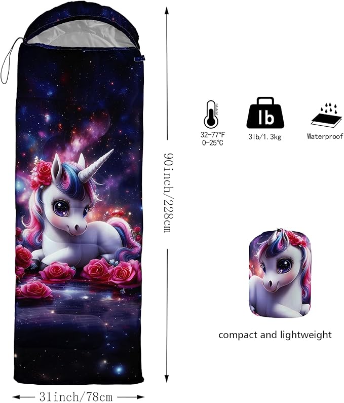 AILONEN Kawaii Panda Sleeping Bags,Lightweight & Waterproof,3 Season Warm & Cool Weather,Dreamy Purple Flower Animal Themed Sleeping Bags for Boys,Girls,Kids,Adults Travelling,Outdoors