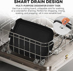 Collapsible BBQ Prep Tub with Cutting Board & Lid, Folding Food Container BPA-Free Heavy-Duty, Dishwasher Safe, Upgraded Drain Hole - for Camping, Grilling Outdoor Cooking (Black, XX-Large)
