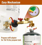 Propane Refill Adapter for 1 lb Tanks, 20lb to 1lb Converter with Gauge Valve, Brass Elbow Propane Tank Refill Adapter for BBQ Grill Stove Camping