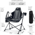 EVER ADVANCED Padded Oversized Hammock Camping Chair, Compact Heavy Duty Swing Chair with Multi-Storage Pockets, Portable Folding Rocking Camping Chair, Support Up to 400lbs, Black