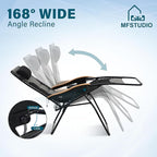 MFSTUDIO Zero Gravity Chairs, Oversized Patio Recliner Chair, Padded Folding Lawn Chair with Cup Holder Tray, Support 400lbs, Black