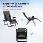 MAISON ARTS Oversized Zero Gravity Chairs Set of 2, Folding Padded Recliner Anti Gravity Lounge Chair with 28" Wide Seat and Cup Holder, Support 400lbs, Grey & Black
