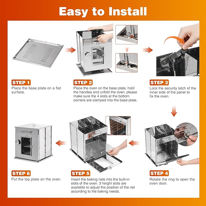 Lineslife Foldable Camping Oven with 2 Tier Grill, Portable 304 Stainless Steel Camping Stove with Thermometer for Use with Propane Stove and Wood Camping Stoves, Outdoor Cooking, Picnic