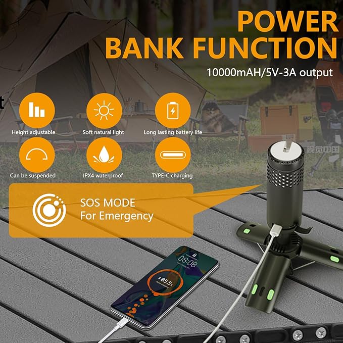 Telescopic Camping Light,10000mAh Rechargeable Camping Lantern,Collapsible LED Tent Light,IPX5 Waterproof, Magnetic & Portable