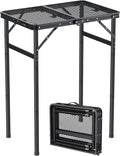 Anbte 2ft Folding Grill Table Max 29.5", 3 Adjustable Height Lightweight Camping Table with Heat-Resistant Mesh Tabletop Portable Handle, Waterproof, for Cooking BBQ Outdoor, 22.8" X 16", Black