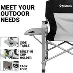 KingCamp XXL Oversized Directors Chair with Side Table, Folding Camping Chairs Heavy Duty 600lbs with Cooler Bag, Portable Camp Chair with Wide Seat for Hiking Fishing Lawn Outdoor and Sports