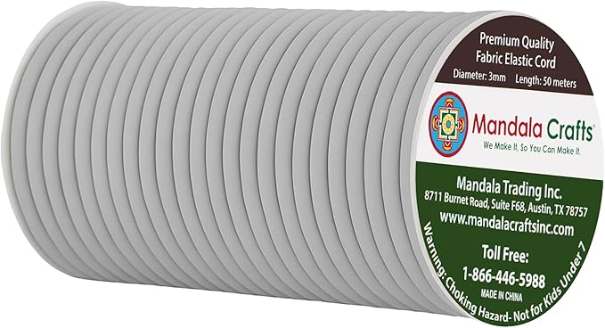 Mandala Crafts 1/8 Inch 3mm Gray Elastic Bungee Cords - 55 Yards Heavy-Duty Stretchy Shock Cord Rope for Kayak String, Tent Pole Cording Replacement, Outdoor, and DIY Projects