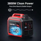 3800W Portable Inverter Generator, Gas Powered with CO Sensor, Digital Display, Super Quiet and Lightweight Generator for Camping, Home Emergency Use, Tailgating, RV Ready, EPA Compliant