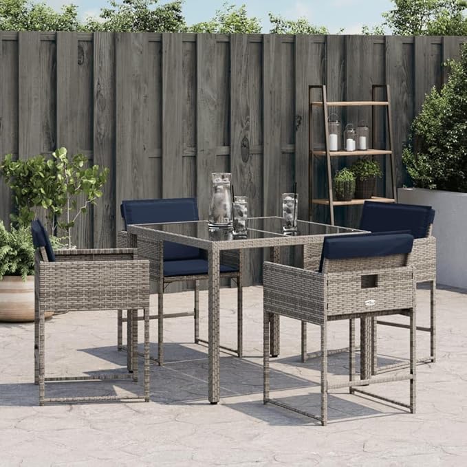 Patio Chairs with Cushions 4 pcs Gray Poly Rattan Dinning Chairs Camping Chair Patio Chairs Outdoor Chairs for Bedroom Patio Dining Outdoor