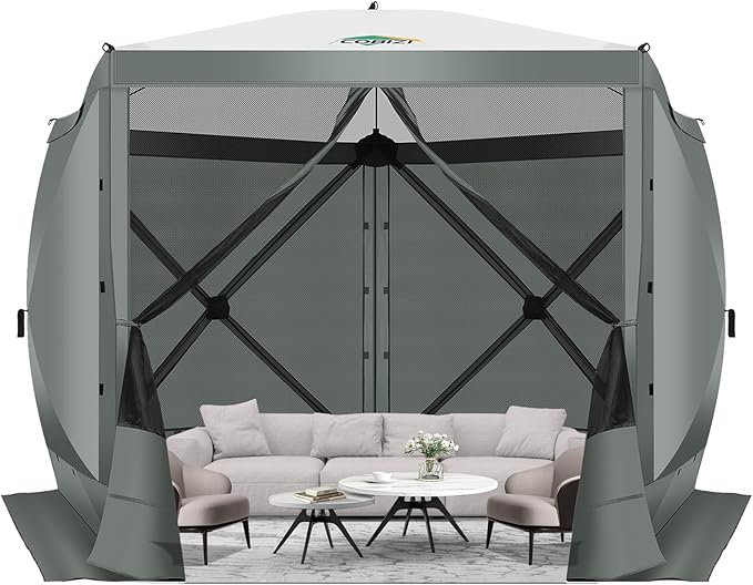 COBIZI Pop Up Gazebo Screen Tent Screen House for Camping, 10x10 Screen Room with Mosquito Netting, Hub Tent Instant Screened Canopy with Carrying Bag and Ground Stakes, Gray