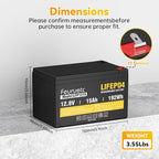 12V 15Ah Deep Cycle LiFePO4 Battery, 3000+ Cycles, Maintenance-Free Battery for Fish Finder, Scooter, Security System, Solar System, UPS etc Rechargeable Lithium Iron Phosphate
