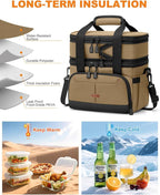 Lunch Box For Men Women Double Deck Insulated Lunch Bag For Men Woman Leakproof Expandable Cooler Bag with Adjustable Shoulder Strap for Kids Shool Work Picnic Camping(Khaki,Large)
