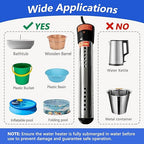 Immersion Water Heater 1500W – Portable Stainless Steel Bucket Heater with Thermostat, Anti-Scald Guard, Auto Shut-Off & Digital Temp Control for Home, Hot Tub, Spa, Camping, RV