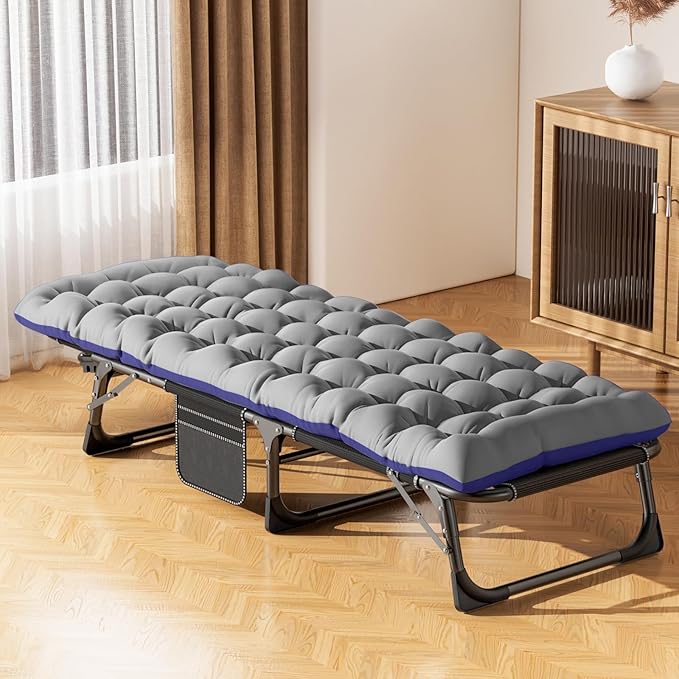 ABORON Patio Lounge Chair, Folding Guest Bed Cot for Adults, 500LB Heavy-Duty Capacity, Portable Extra Bed with Comfort Mat, Quick Fold Design for Indoor Guest Stays & Temporary Use