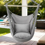 MoNiBloom Hammock Chair Hanging Rope Swing w/2 Cushions, Boho Macrame Hanging Chair Max 350 lbs Capacity w Pocket, Hardware Kit Included, Gray