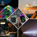 40FT Solar Camping String Lights, Rechargeable String Lights with 8 Modes, Waterproof Outdoor Lights with Delay Closure, Retractable Design & Hooks for Outdoor Patio Awning Garden Party Essentials