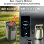 Solar LED Camping Lantern Portable IPX4 Waterproof Camping Lamp Rechargeable with 2000mAh Solar Charging & LED Power Indicator Lantern with 6 Modes Portable Flashlight Tent Lights for Camping Hiking