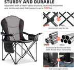 Large Camping Chair with Side Table Heavy Duty 500LBS - Folding Outdoor Chair with Cooler Bag (Black & Light Gray, 1 PCS)