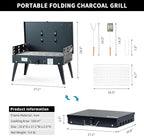 MASTER COOK Portable Charcoal Grill, Foldable BBQ Grill Kit Easy to Carry, 160 SQIN Cooking Area Mini Tabletop Grill for Outdoor Camping, Patio and Picnic, 17.1”*10.8”*2.5”