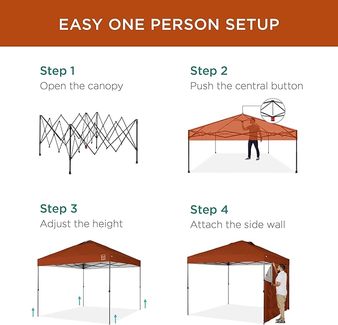 Best Choice Products 10x10ft Pop Up Canopy Tent with Sidewall, 1 Person 1 Minute Set Up, Carry Case, 4 Weight Bags - Rust