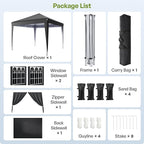 10x10 Pop Up Canopy with Sidewalls, Outdoor Instant Canopy Tent with Carry Bag for Commercial Events, Camping, Backyard Parties - Black
