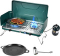 2 Burner Propane Stove, 20000BTU Portable Camping Stove with 2 Adjustable Burner and Wind Guards, Camping Cooktop with Ignition & Griddle for Camping,Tailgating, BBQ, Grilling,Outdoor Gear