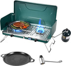 2 Burner Propane Stove, 20000BTU Portable Camping Stove with 2 Adjustable Burner and Wind Guards, Camping Cooktop with Ignition & Griddle for Camping,Tailgating, BBQ, Grilling,Outdoor Gear